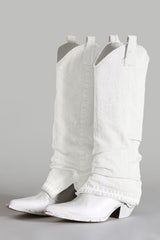 Mid Cowboy Boot with Sleeve - White Denim Denim | R13 discount