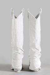 Mid Cowboy Boot with Sleeve - White Denim Denim | R13 discount