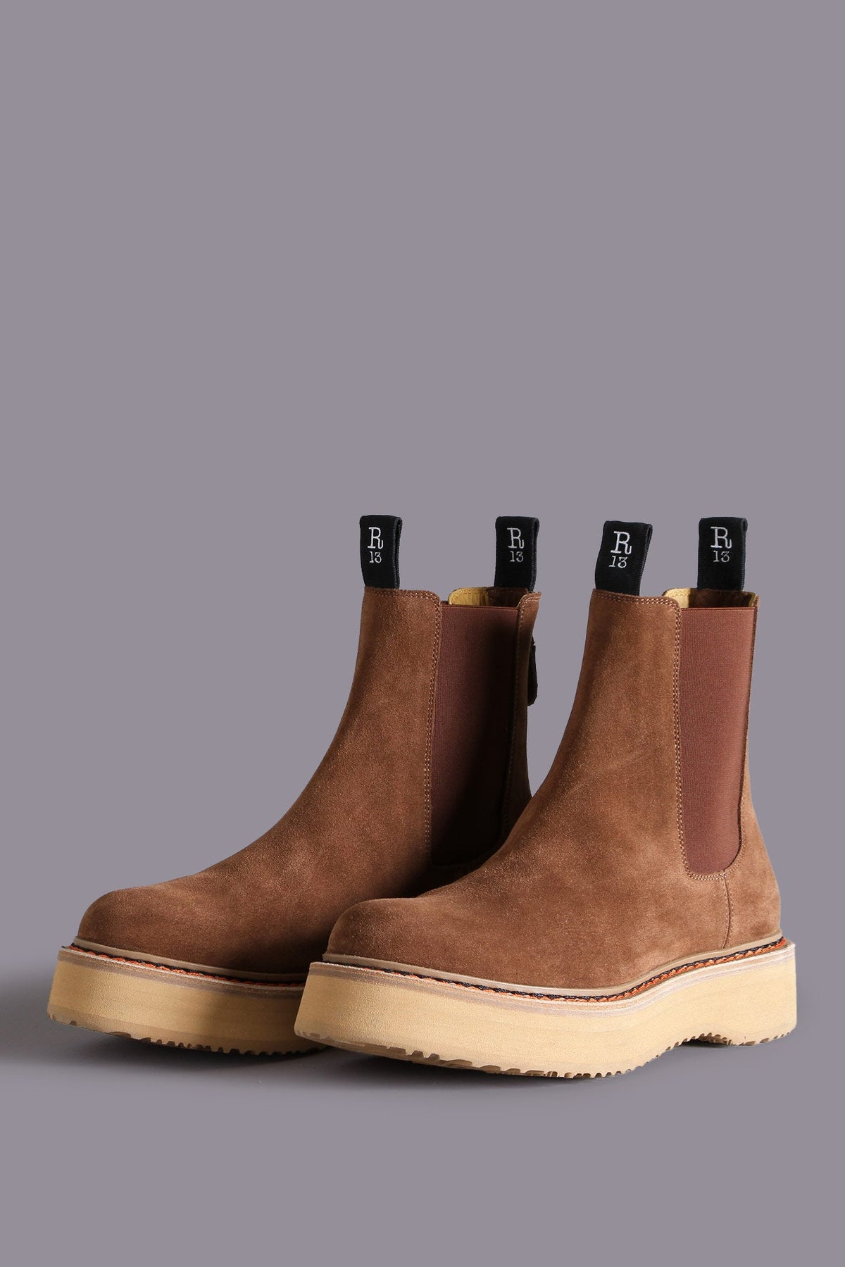 SINGLE STACK CHELSEA BOOT - BROWN SUEDE | R13 discount