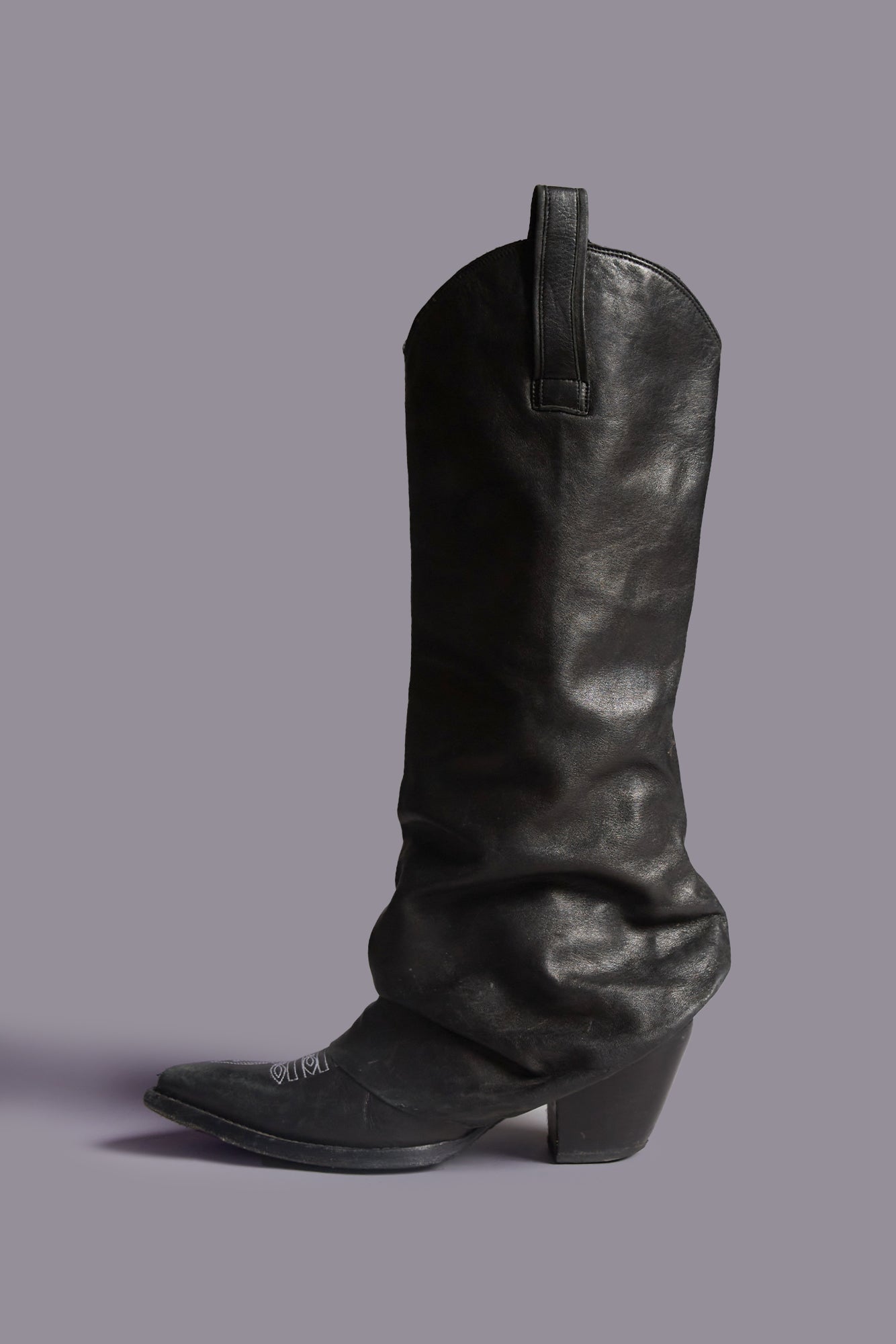 MID COWBOY BOOTS WITH SLEEVE - BLACK LEATHER | R13 outlet