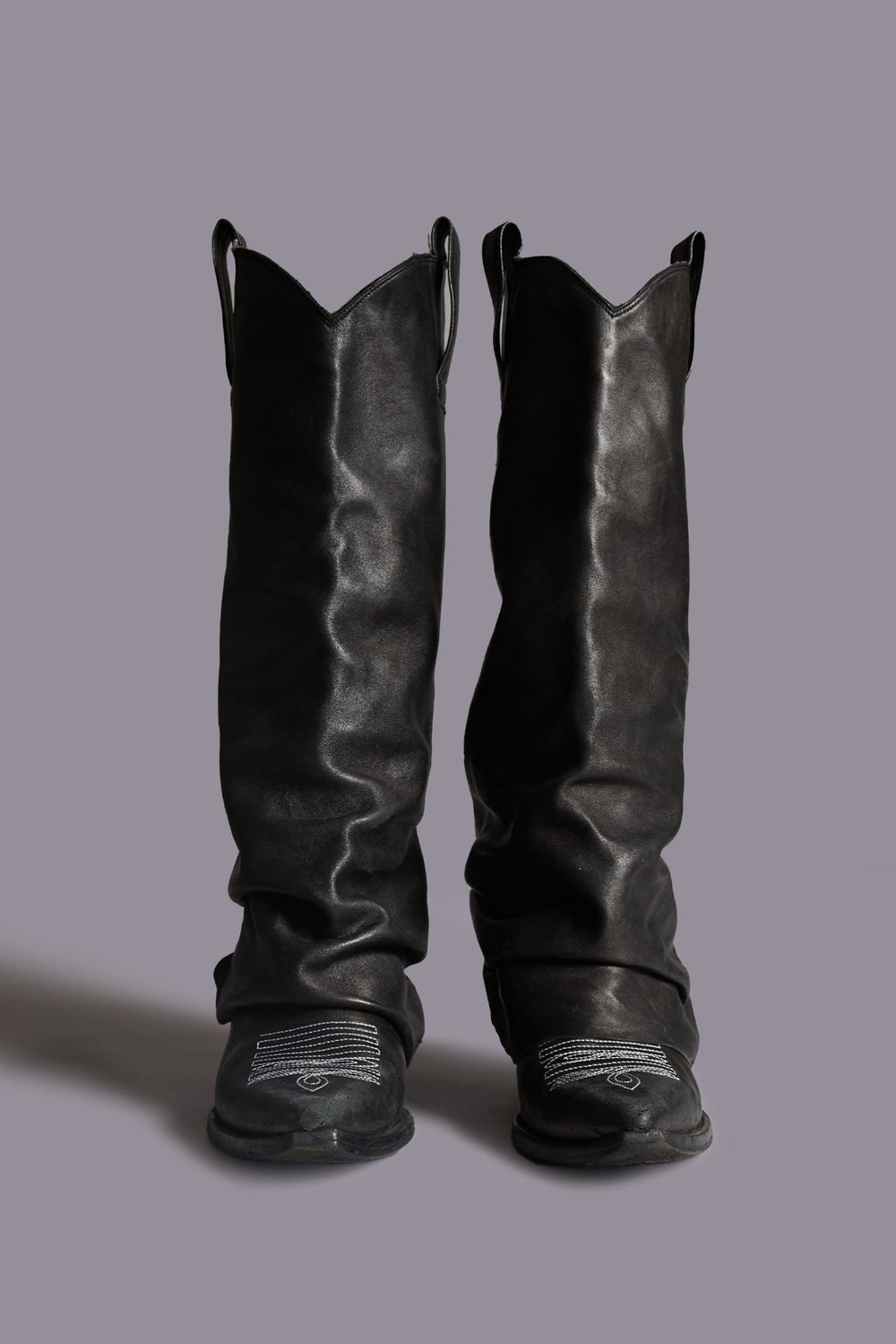 MID COWBOY BOOTS WITH SLEEVE - BLACK LEATHER | R13 outlet