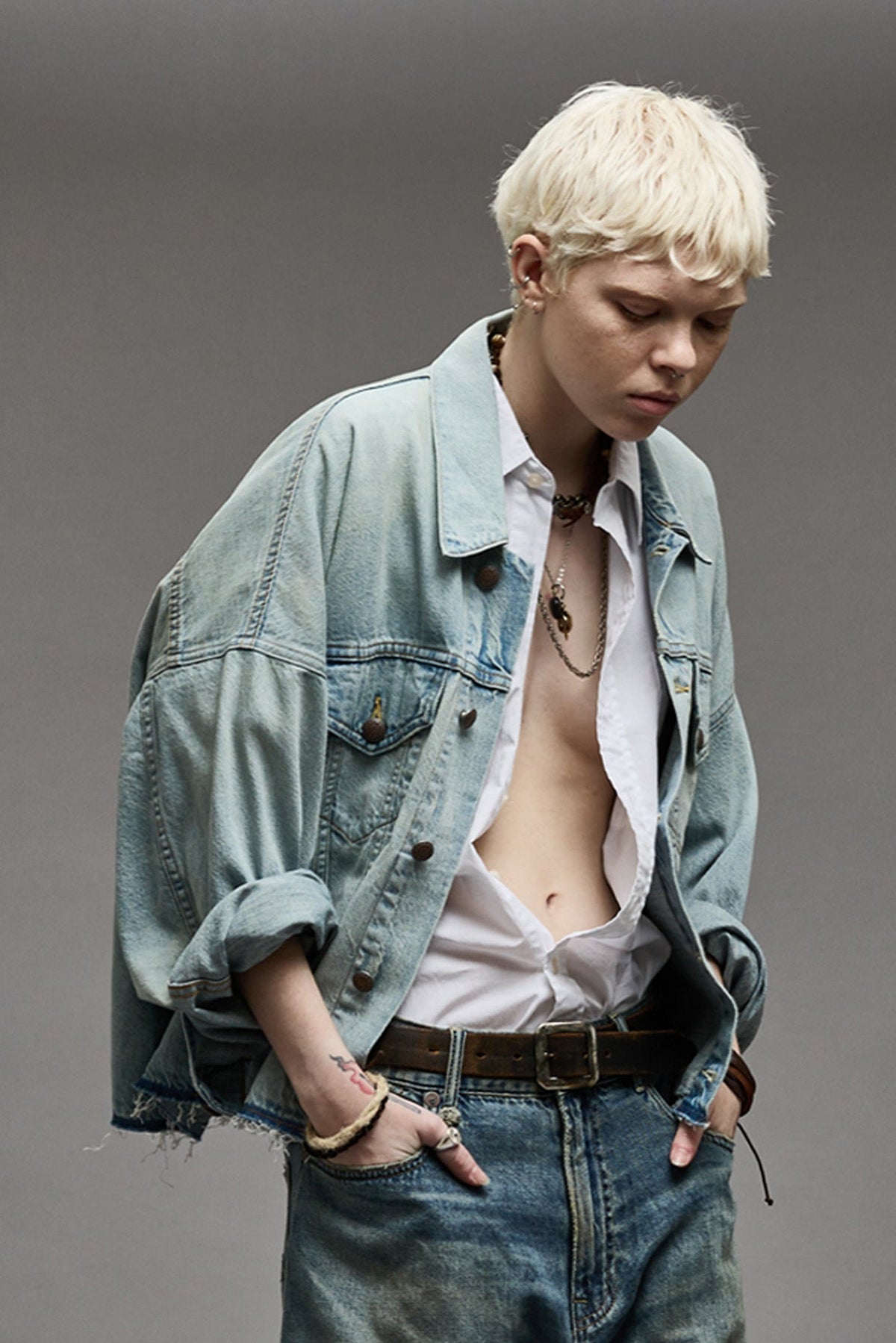 OVERSIZED CUT-OFF TRUCKER JACKET - LENNON BLUE | R13 discount