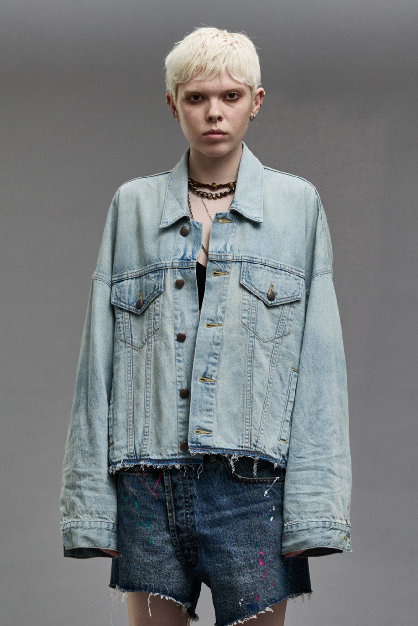 OVERSIZED CUT-OFF TRUCKER JACKET - LENNON BLUE | R13 discount