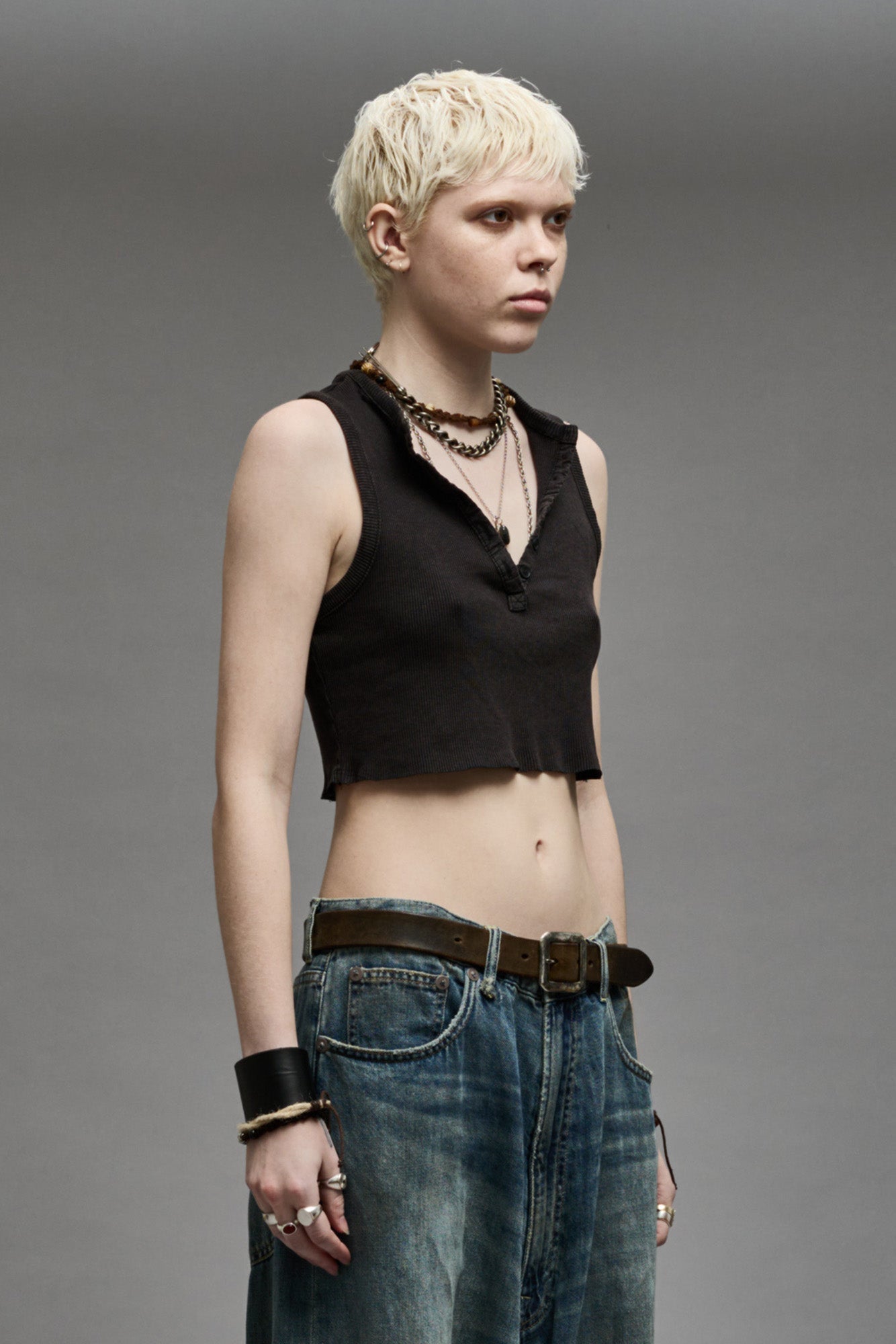 HENLEY TANK - WASHED BLACK | R13 discount