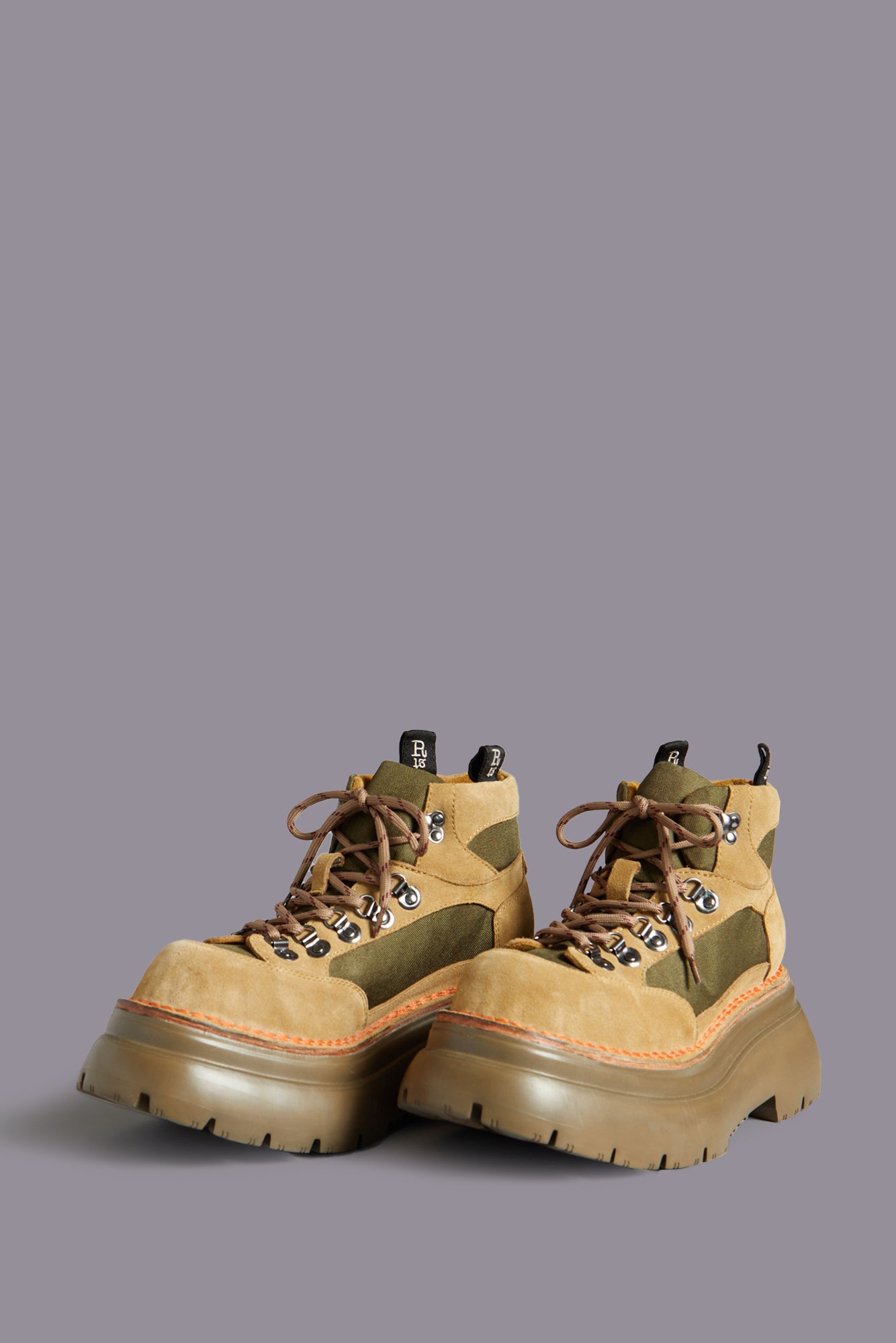 BULKY TRAILBLAZER HIKING BOOT - BROWN AND OLIVE | R13 outlet
