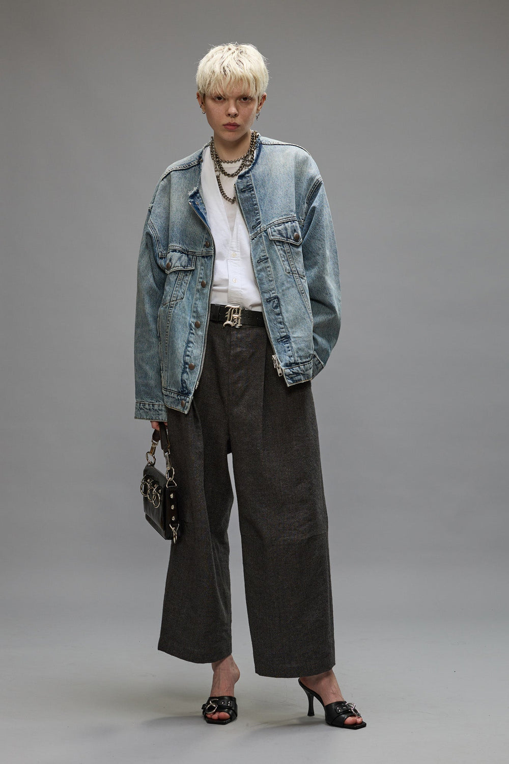 COLLARLESS TRUCKER JACKET - CAXTON BLUE | R13 ONLINE
