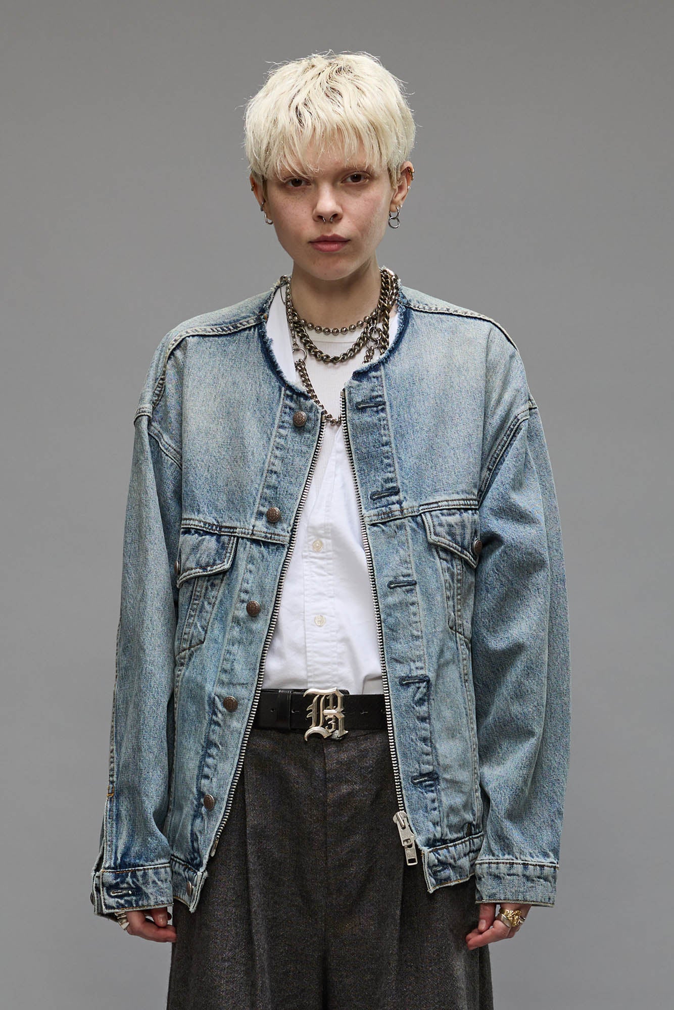 COLLARLESS TRUCKER JACKET - CAXTON BLUE | R13 ONLINE