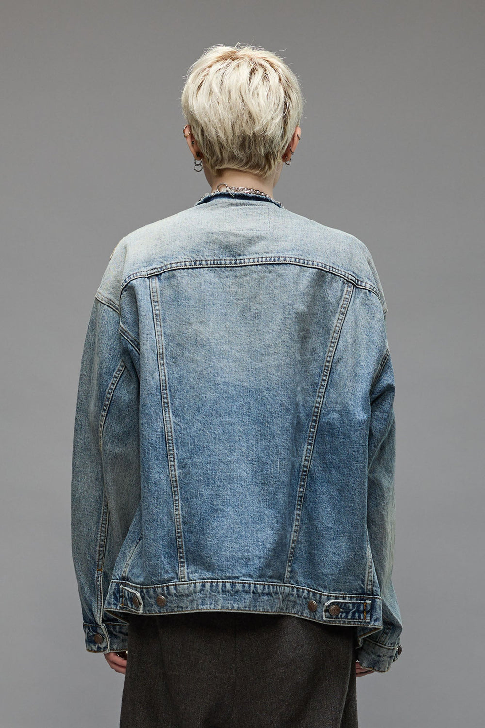 COLLARLESS TRUCKER JACKET - CAXTON BLUE | R13 ONLINE