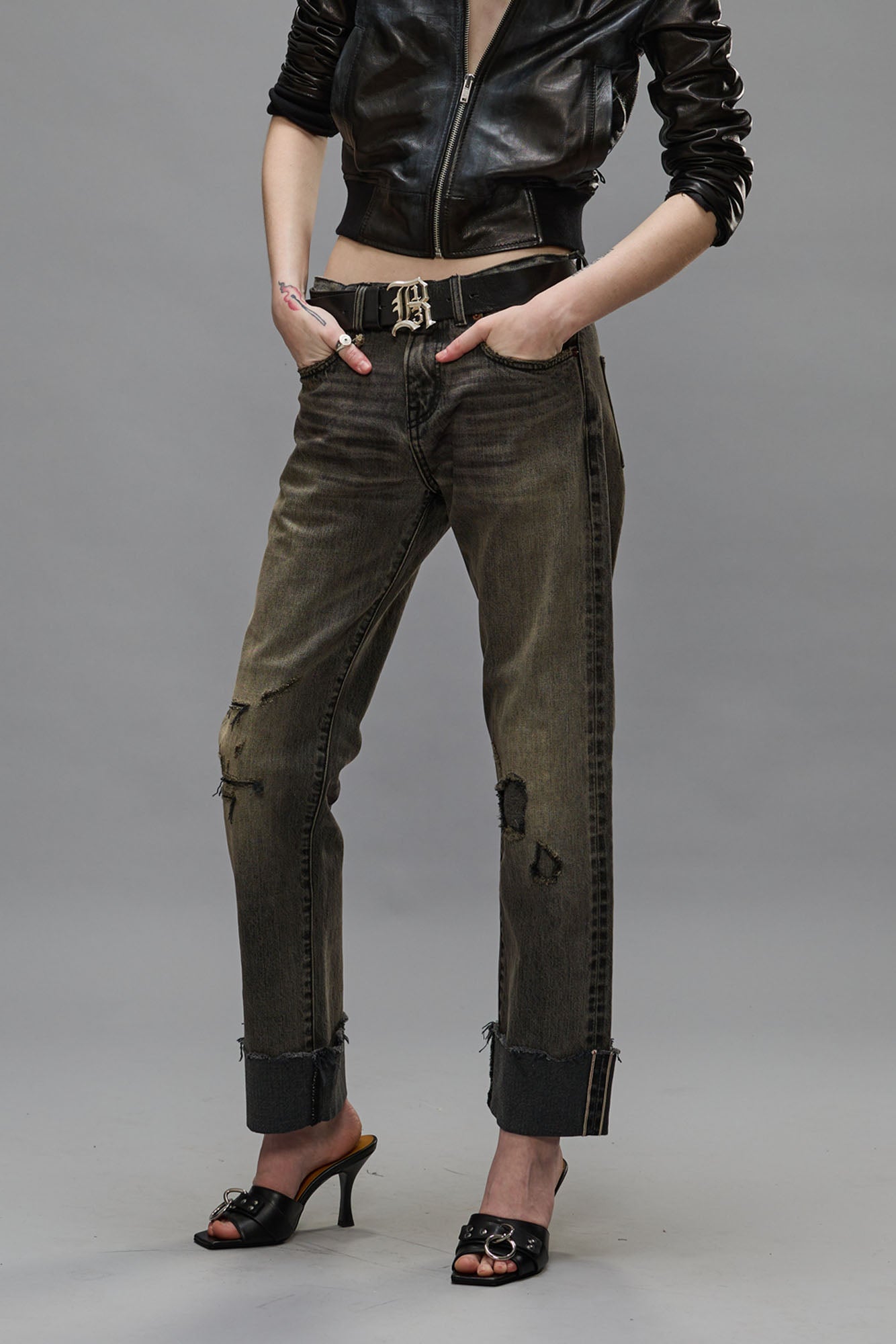 CUFFED ROMEO JEANS - HAYNE SELVEDGE BLACK | R13 sale