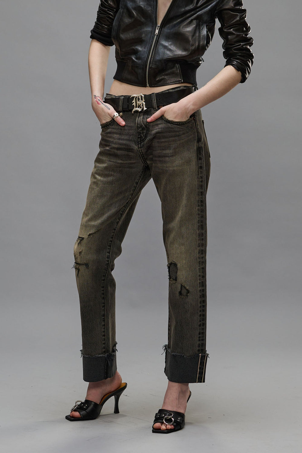 CUFFED ROMEO JEANS - HAYNE SELVEDGE BLACK | R13 sale