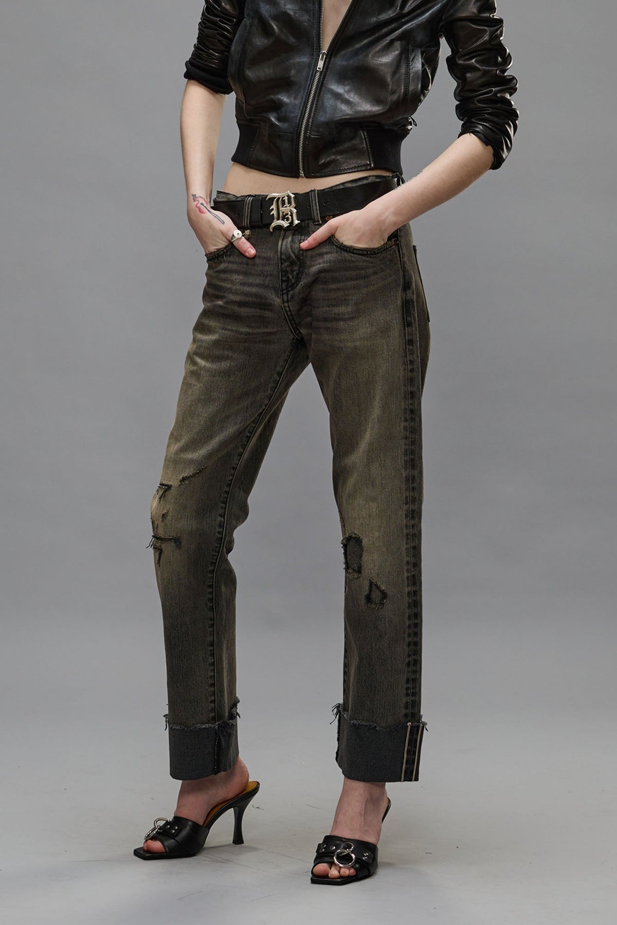 CUFFED ROMEO JEANS - HAYNE SELVEDGE BLACK | R13 sale