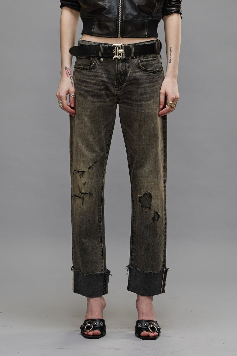 CUFFED ROMEO JEANS - HAYNE SELVEDGE BLACK | R13 sale