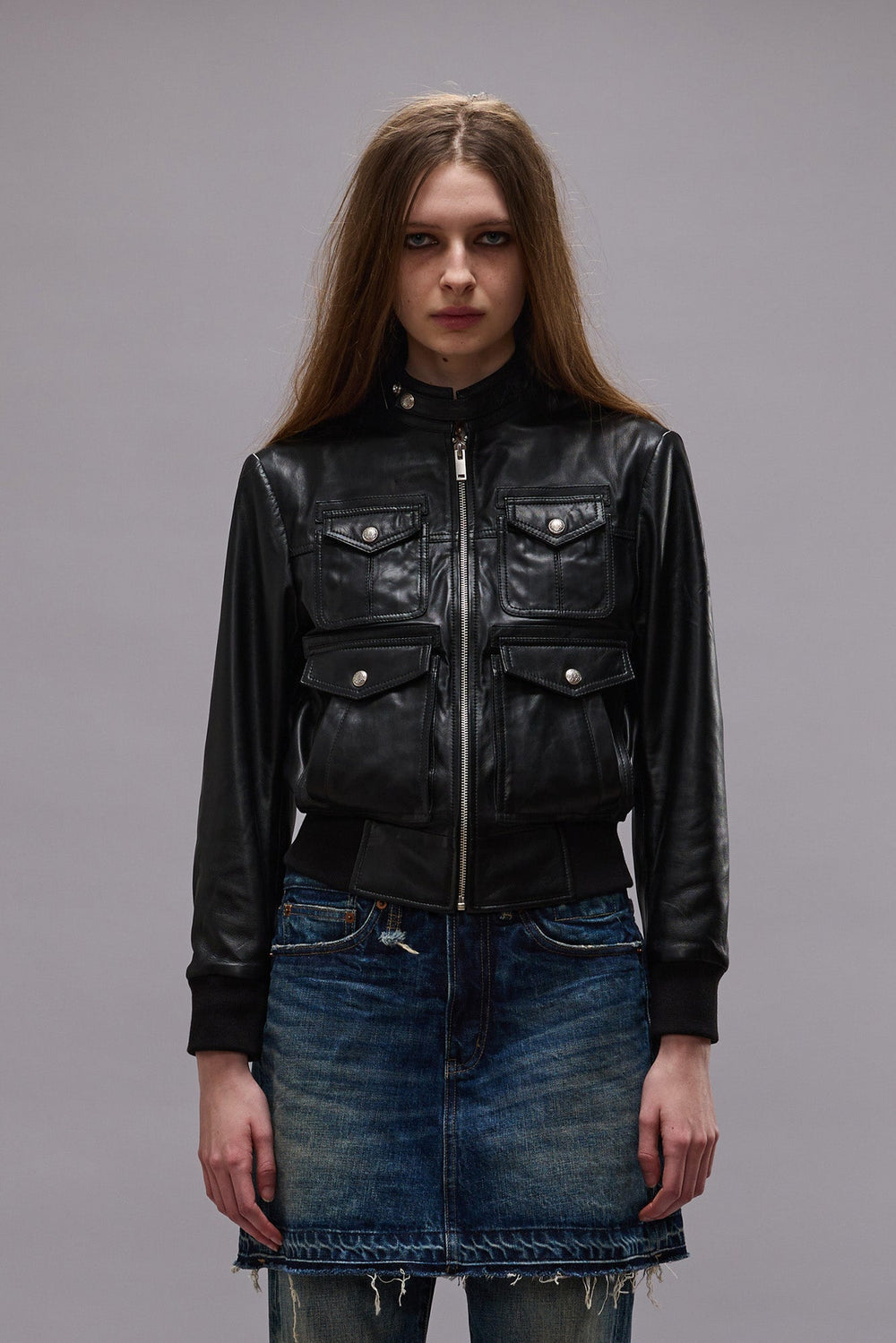 SHRUNKEN ZIP-UP LEATHER JACKET - BLACK | R13 US
