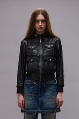 SHRUNKEN ZIP-UP LEATHER JACKET - BLACK | R13 US