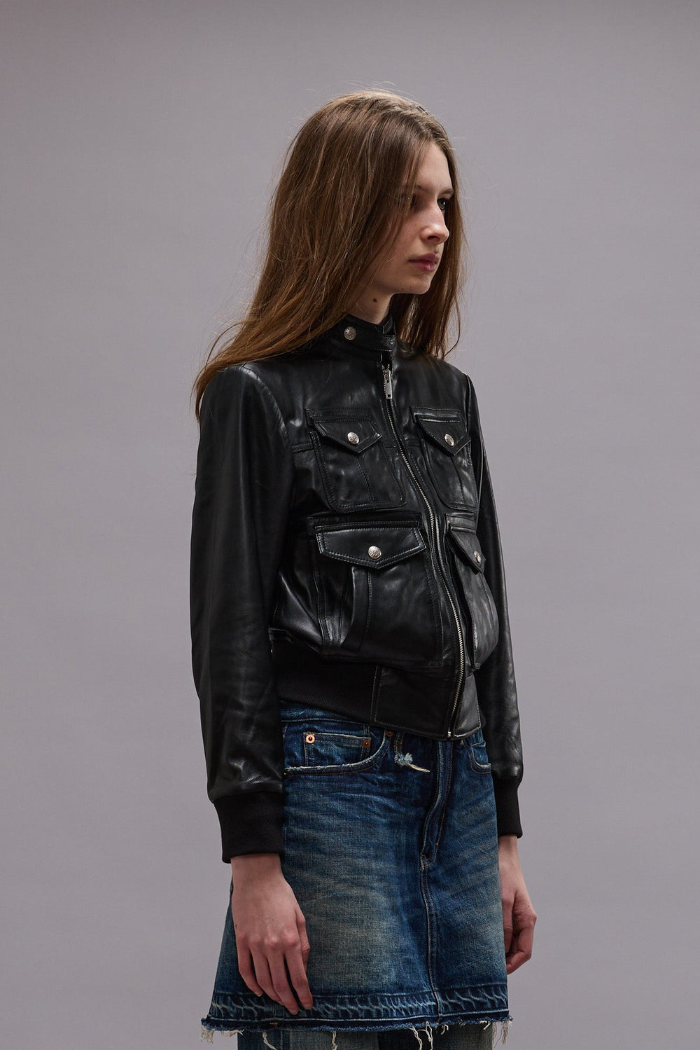 SHRUNKEN ZIP-UP LEATHER JACKET - BLACK | R13 US