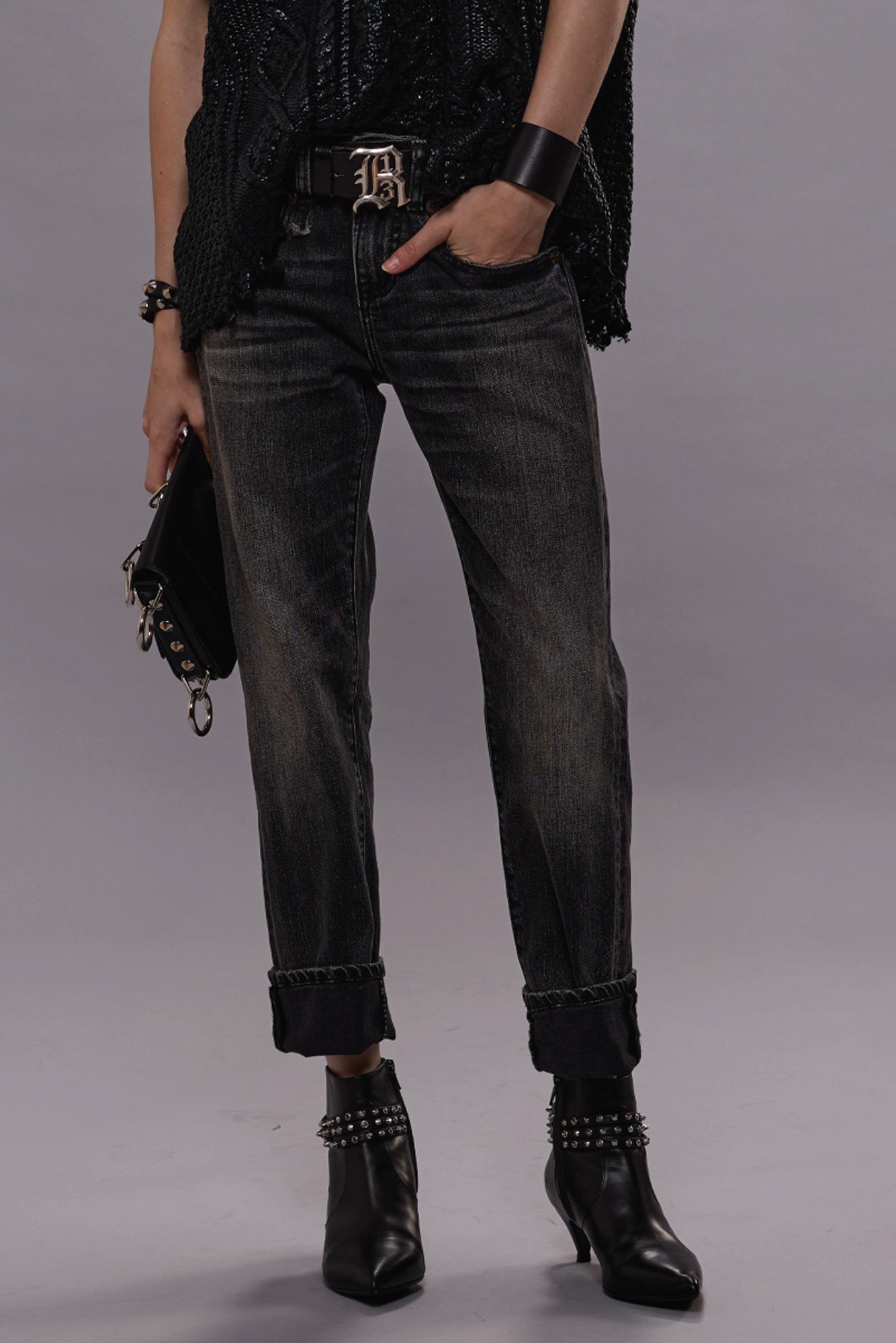 BOY STRAIGHT JEANS - KENNET BLACK STRETCH -R13 | R13 US