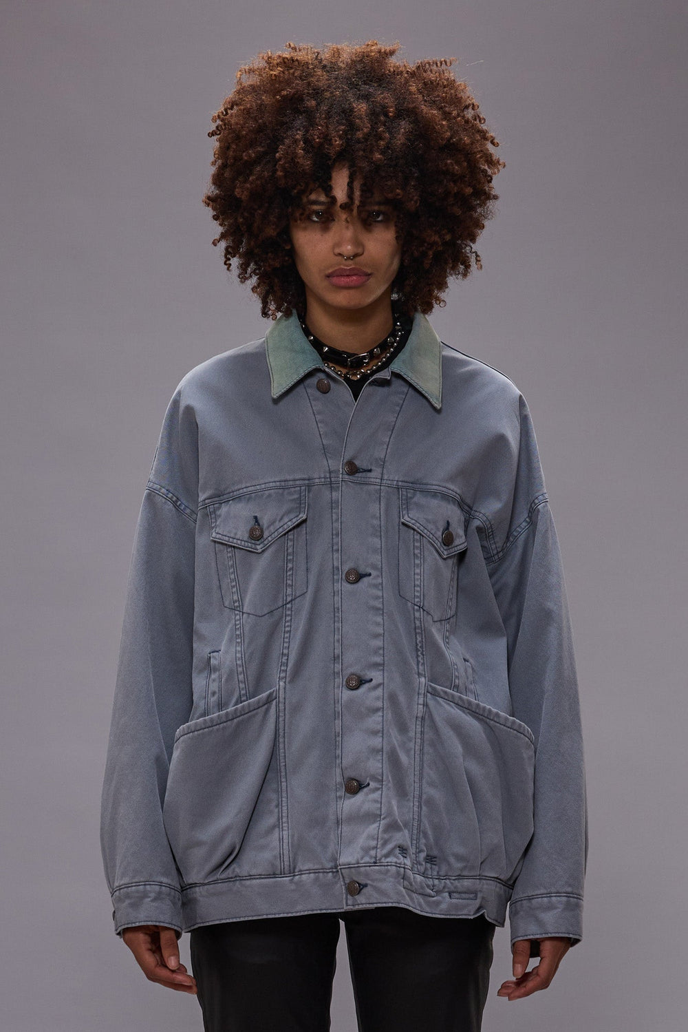 LACEY TRUCKER JACKET - FADED STEEL BLUE CANVAS | R13 for sale