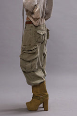 CROPPED MULTI POCKET CARGO - OLIVE GREEN GARMENT DYE | R13 ONLINE