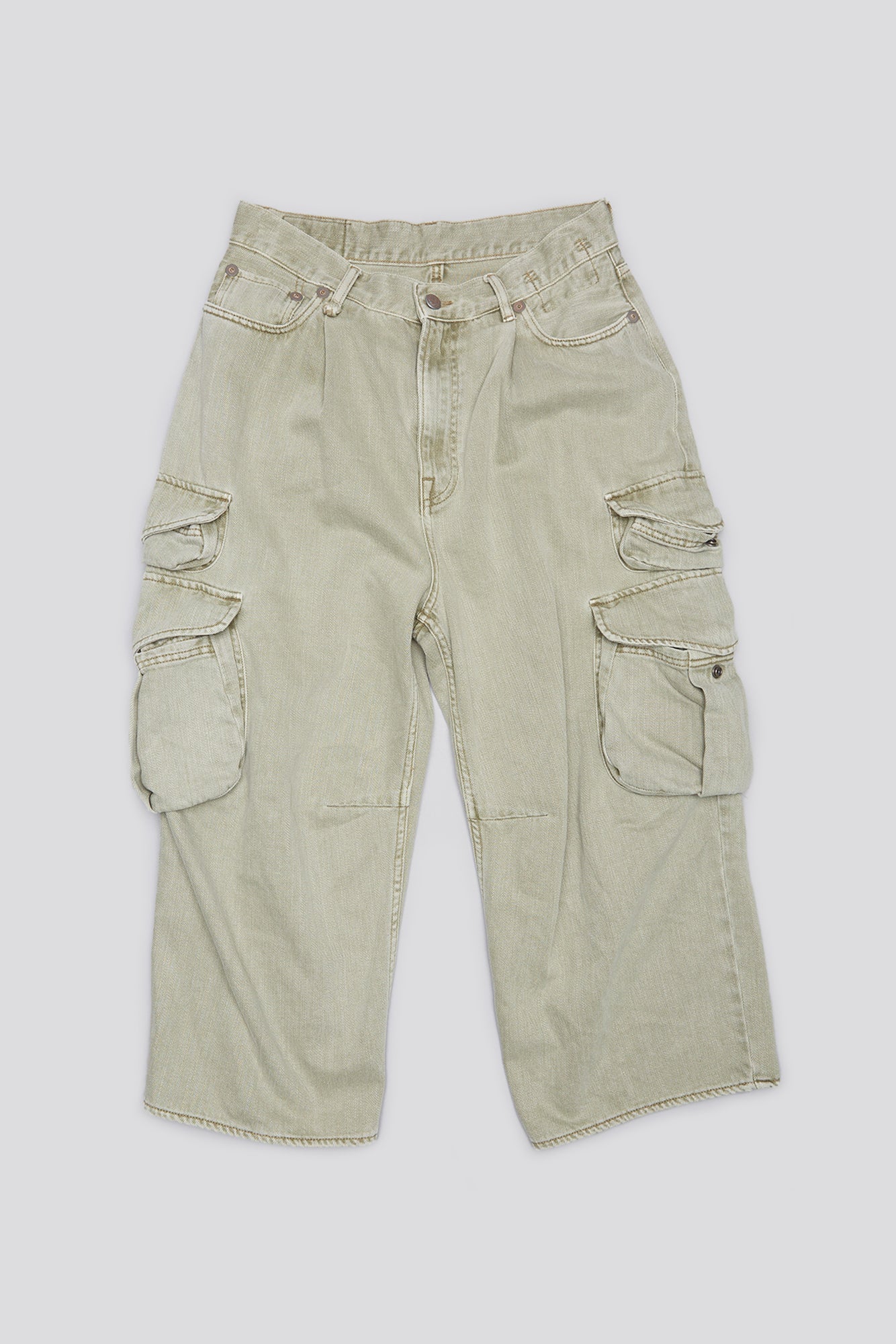 CROPPED MULTI POCKET CARGO - OLIVE GREEN GARMENT DYE | R13 ONLINE
