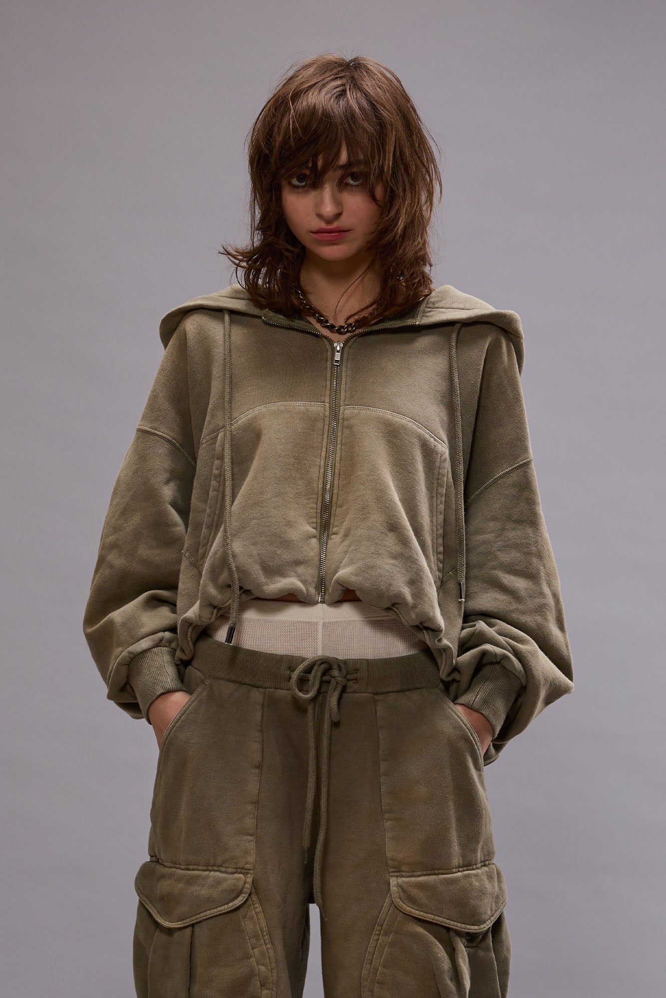 BALLOON ZIP-UP HOODIE - FADED OLIVE | R13 discount