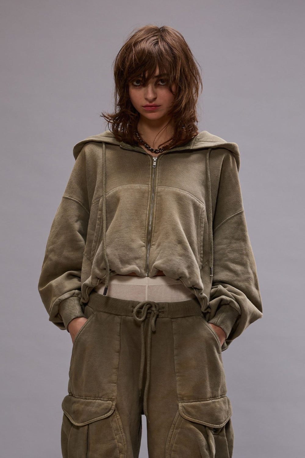 BALLOON ZIP-UP HOODIE - FADED OLIVE | R13 discount