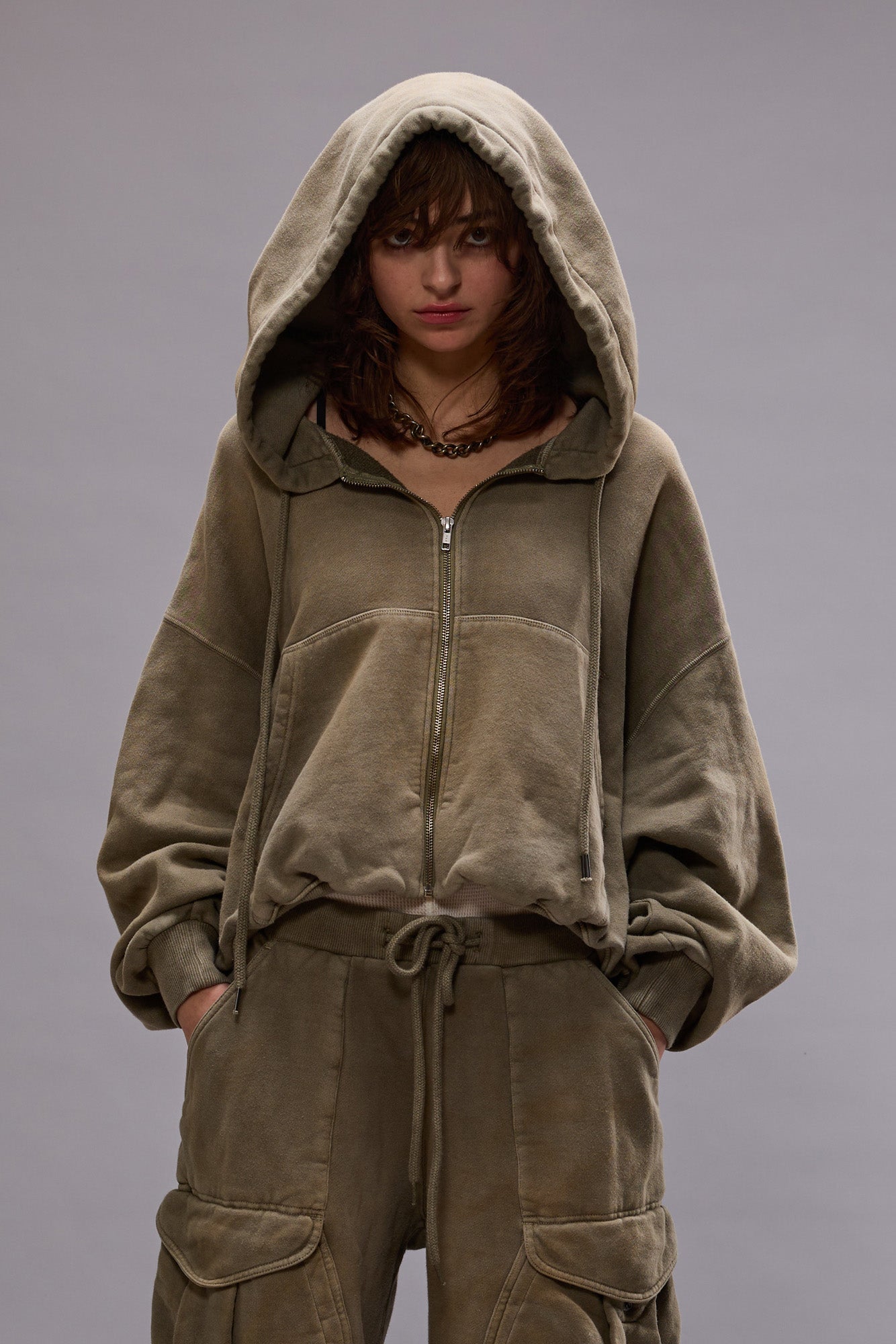 BALLOON ZIP-UP HOODIE - FADED OLIVE | R13 discount