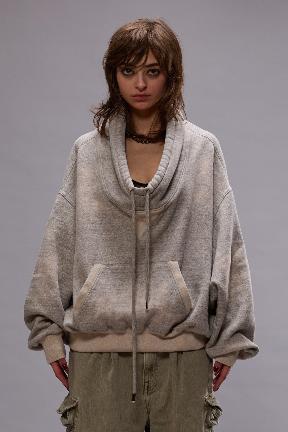 FUNNEL NECK CROPPED POPOVER - HEATHER GREY | R13 for sale