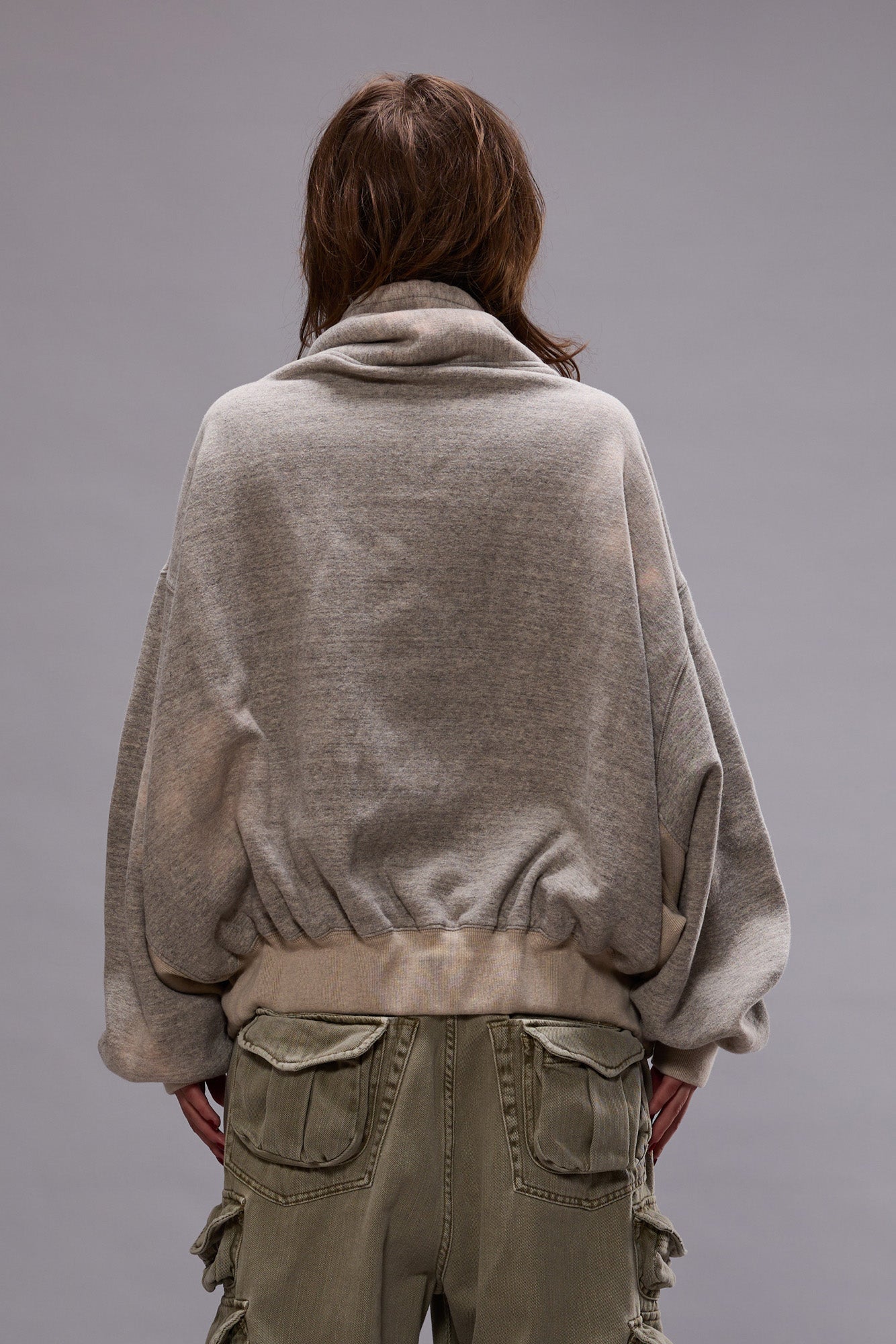 FUNNEL NECK CROPPED POPOVER - HEATHER GREY | R13 for sale