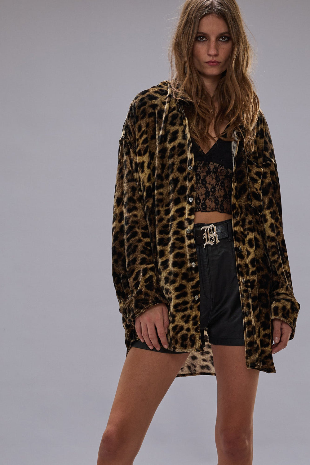 DROP NECK SHIRT - LEOPARD VELVET | R13 outlet