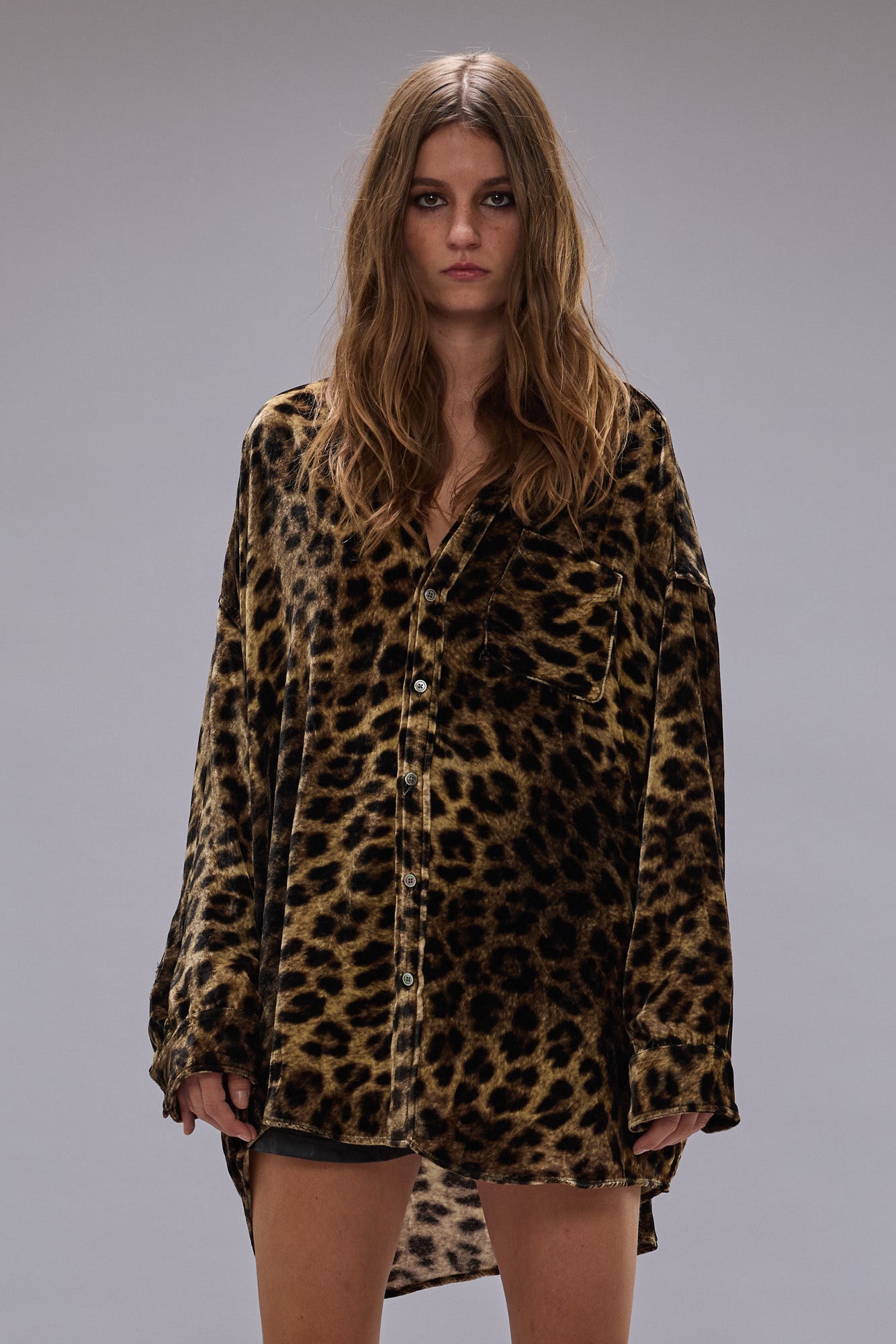 DROP NECK SHIRT - LEOPARD VELVET | R13 outlet
