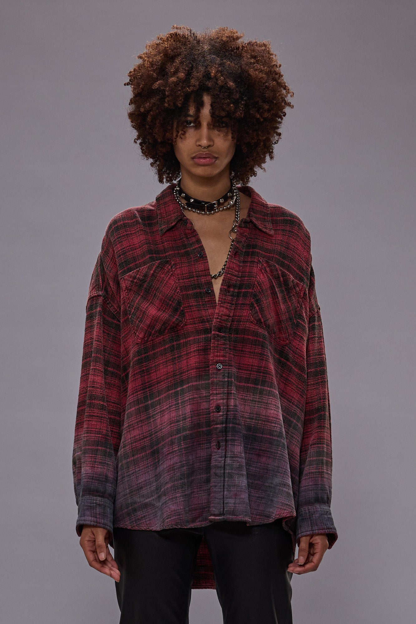 DROP NECK WORKSHIRT - DIP DYE RED PLAID | R13 sale