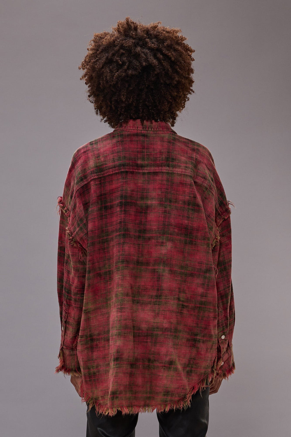 SHREDDED SEAM DROP NECK SHIRT - BLEACHED OUT RED PLAID | R13 for sale