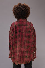 SHREDDED SEAM DROP NECK SHIRT - BLEACHED OUT RED PLAID | R13 for sale