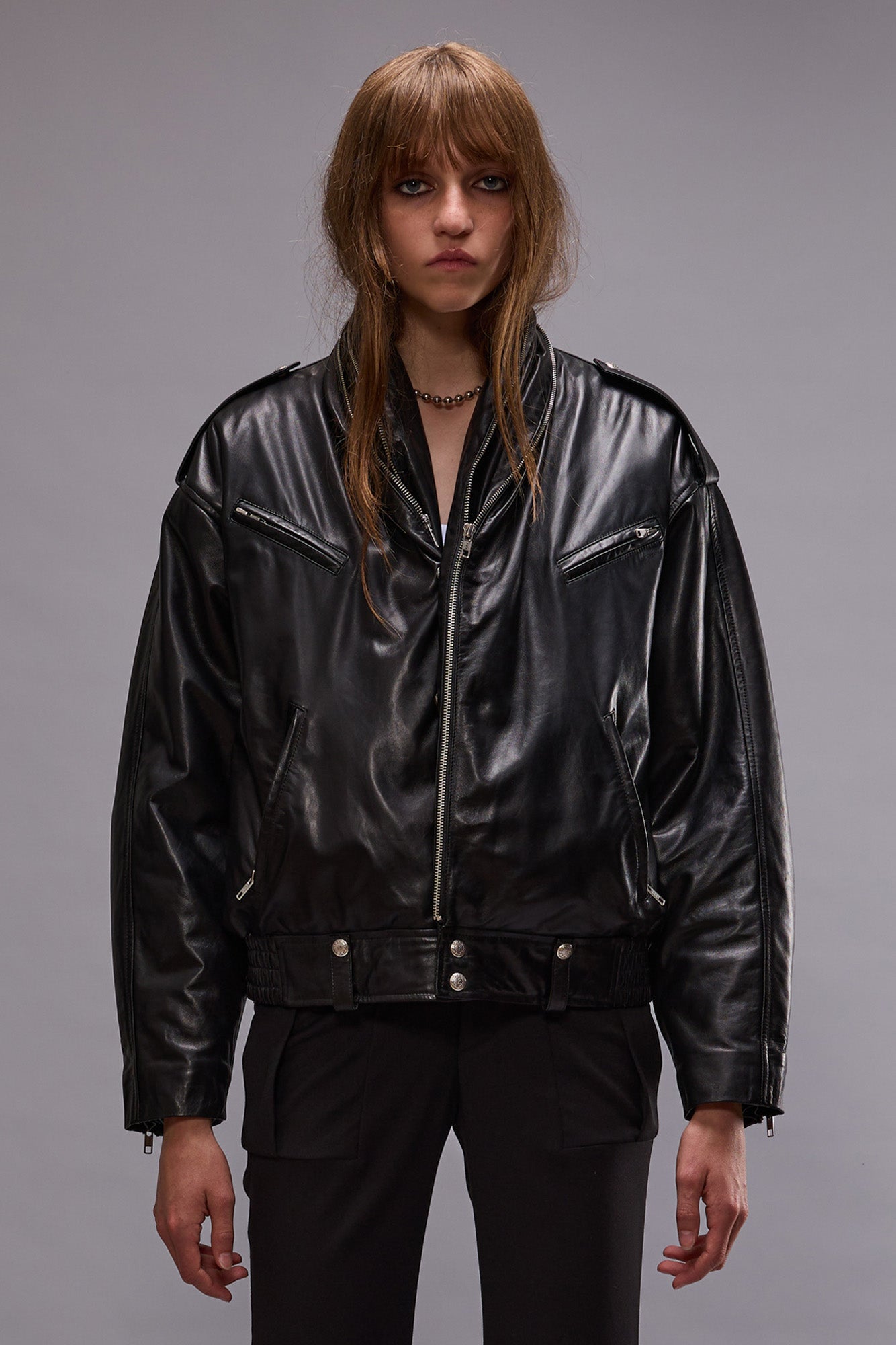 ZIP COLLAR MOTORCYCLE JACKET - BLACK | R13 discount