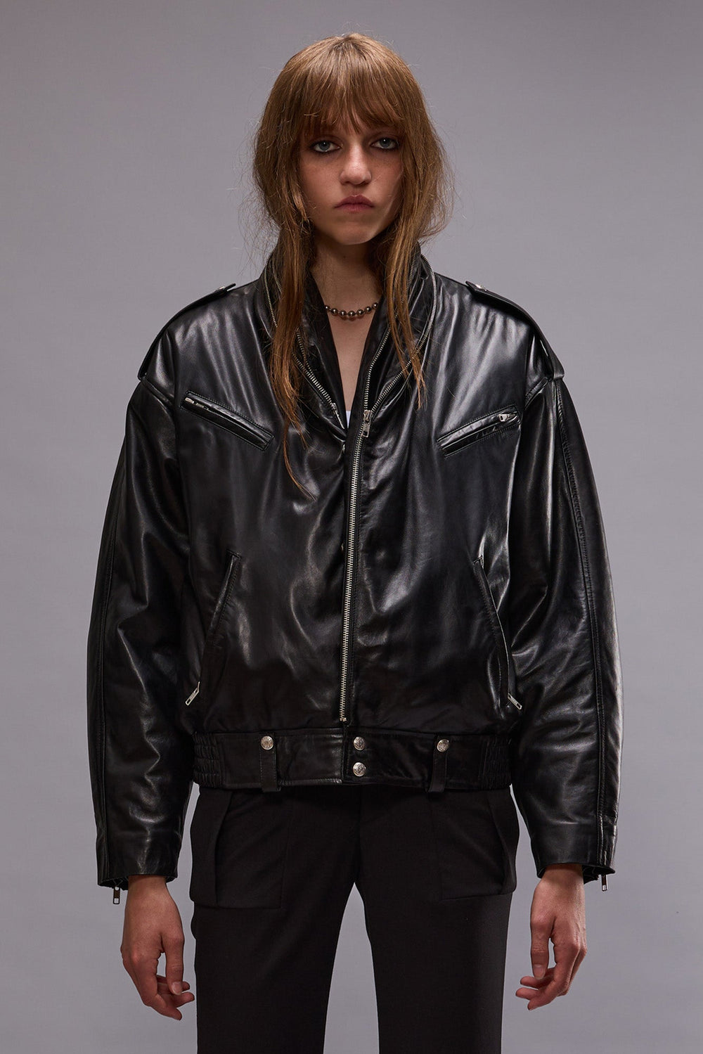 ZIP COLLAR MOTORCYCLE JACKET - BLACK | R13 discount