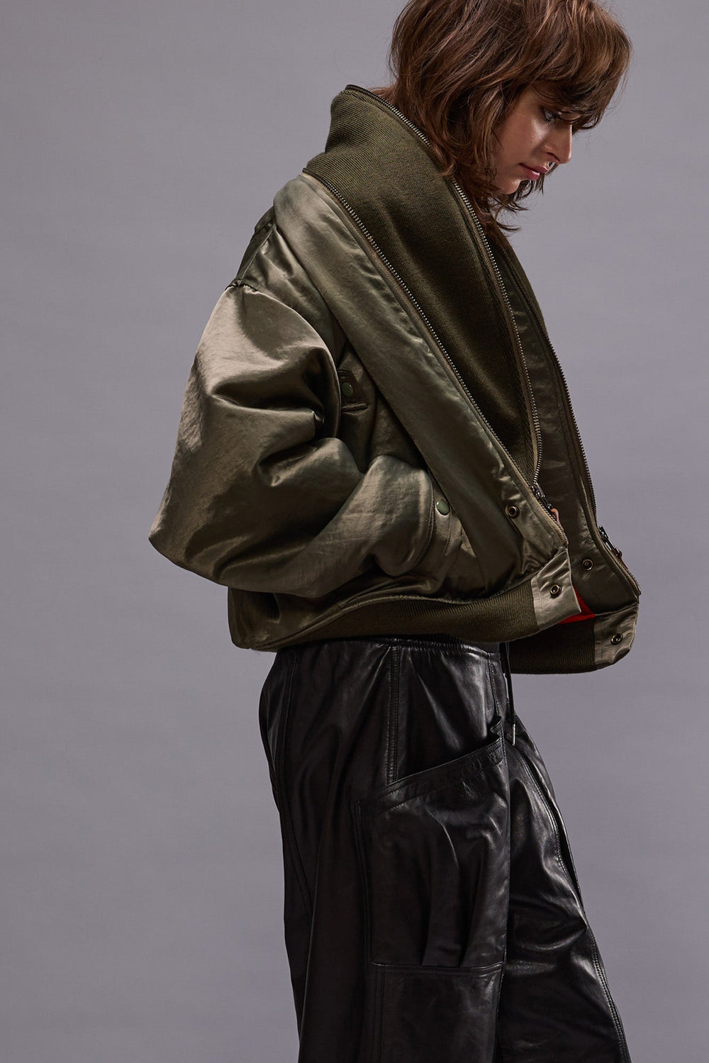 ZIP COLLAR FLIGHT JACKET - OLIVE | R13 near me