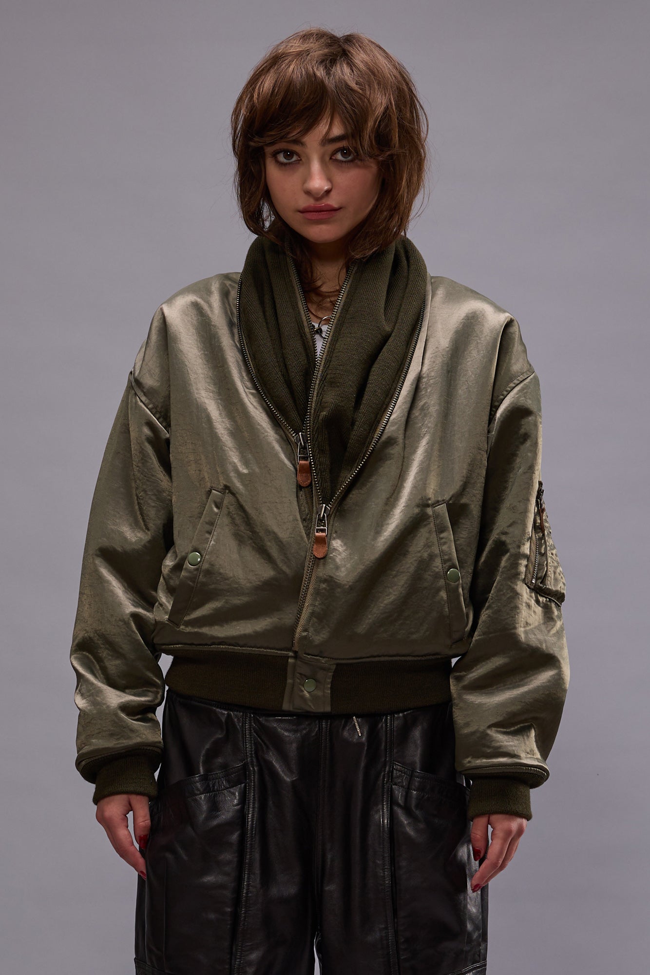 ZIP COLLAR FLIGHT JACKET - OLIVE | R13 near me