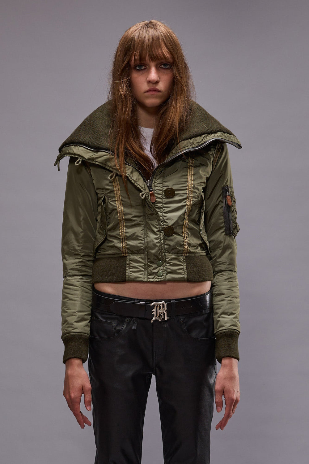 HIGH NECK SHRUNKEN N2B JACKET - OLIVE | R13 sale