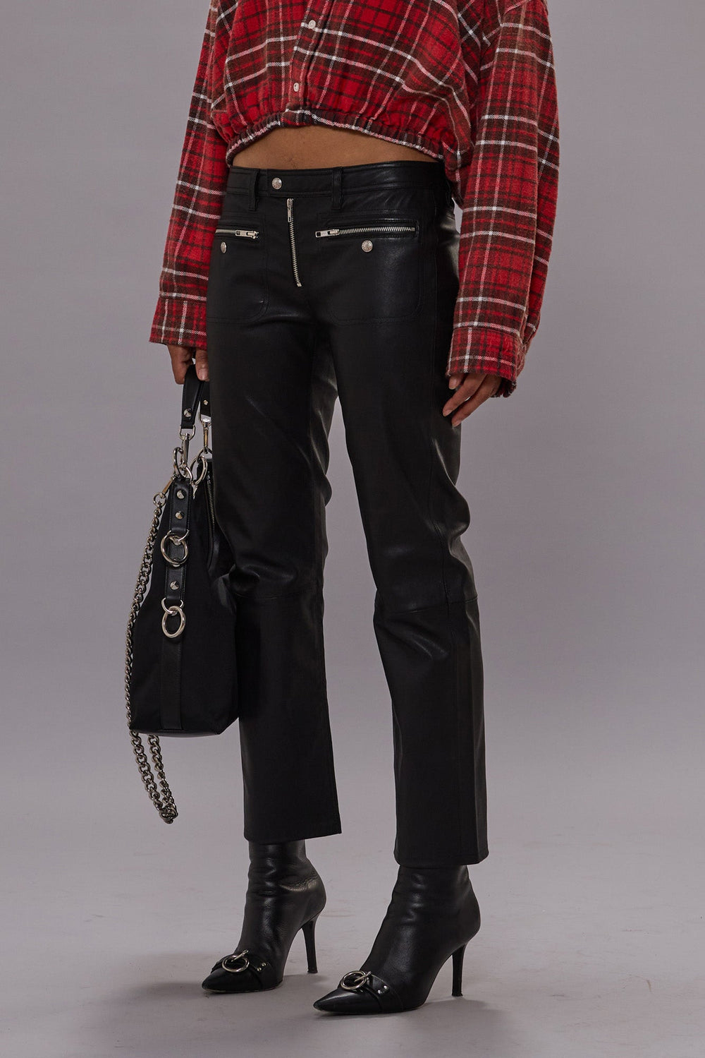 LEATHER BOY STRAIGHT PANT WITH ZIPPERED POCKETS - BLACK | R13 near me