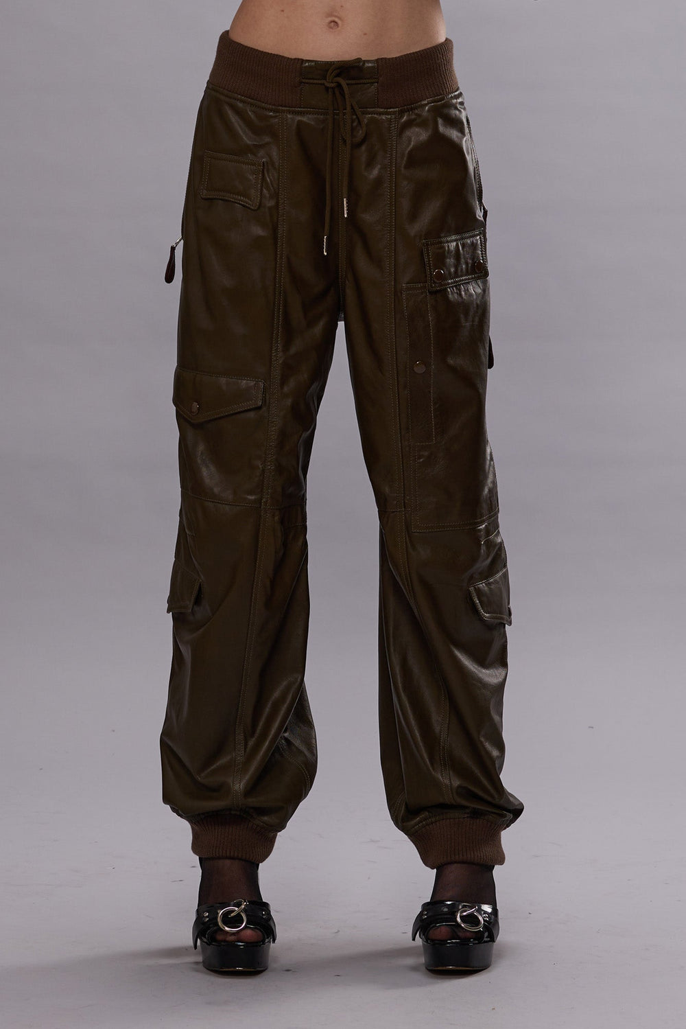 MULTIPOCKET BALLOON LEATHER PANT - OLIVE | R13 discount