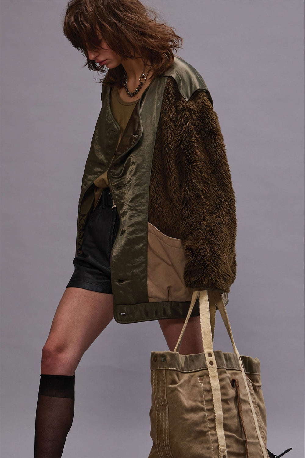 COCOON LINER JACKET - OLIVE/KHAKI | R13 outlet