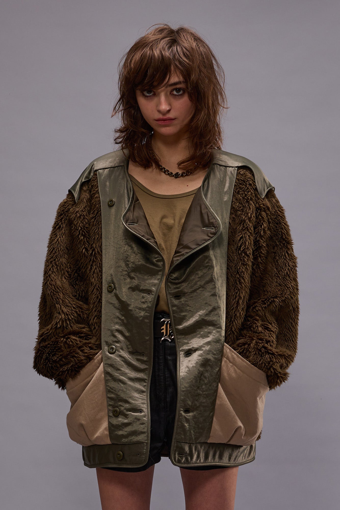 COCOON LINER JACKET - OLIVE/KHAKI | R13 outlet