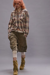 SLIM COWBOY SHIRT - CREAM/GREY/ORANGE PLAID | R13 sale