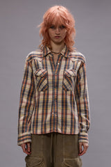 SLIM COWBOY SHIRT - CREAM/GREY/ORANGE PLAID | R13 sale