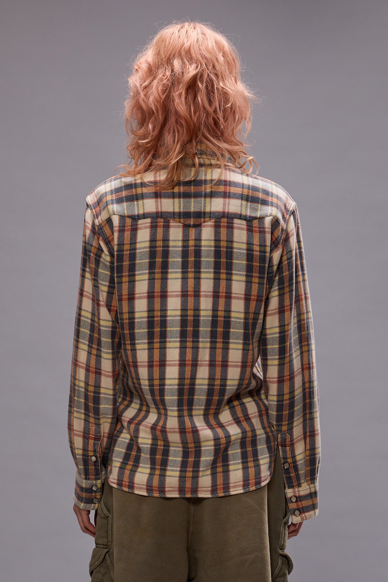 SLIM COWBOY SHIRT - CREAM/GREY/ORANGE PLAID | R13 sale