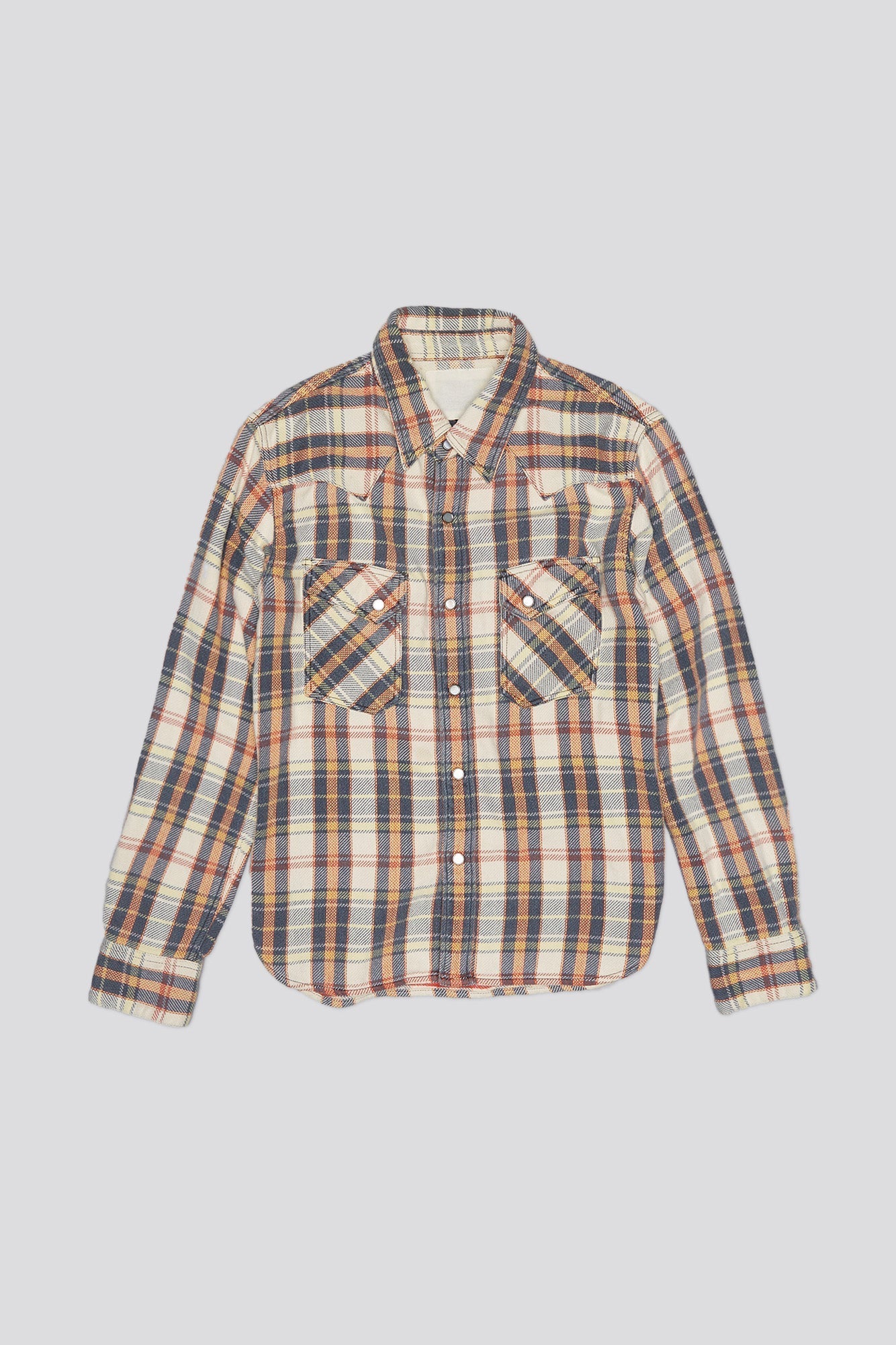 SLIM COWBOY SHIRT - CREAM/GREY/ORANGE PLAID | R13 sale