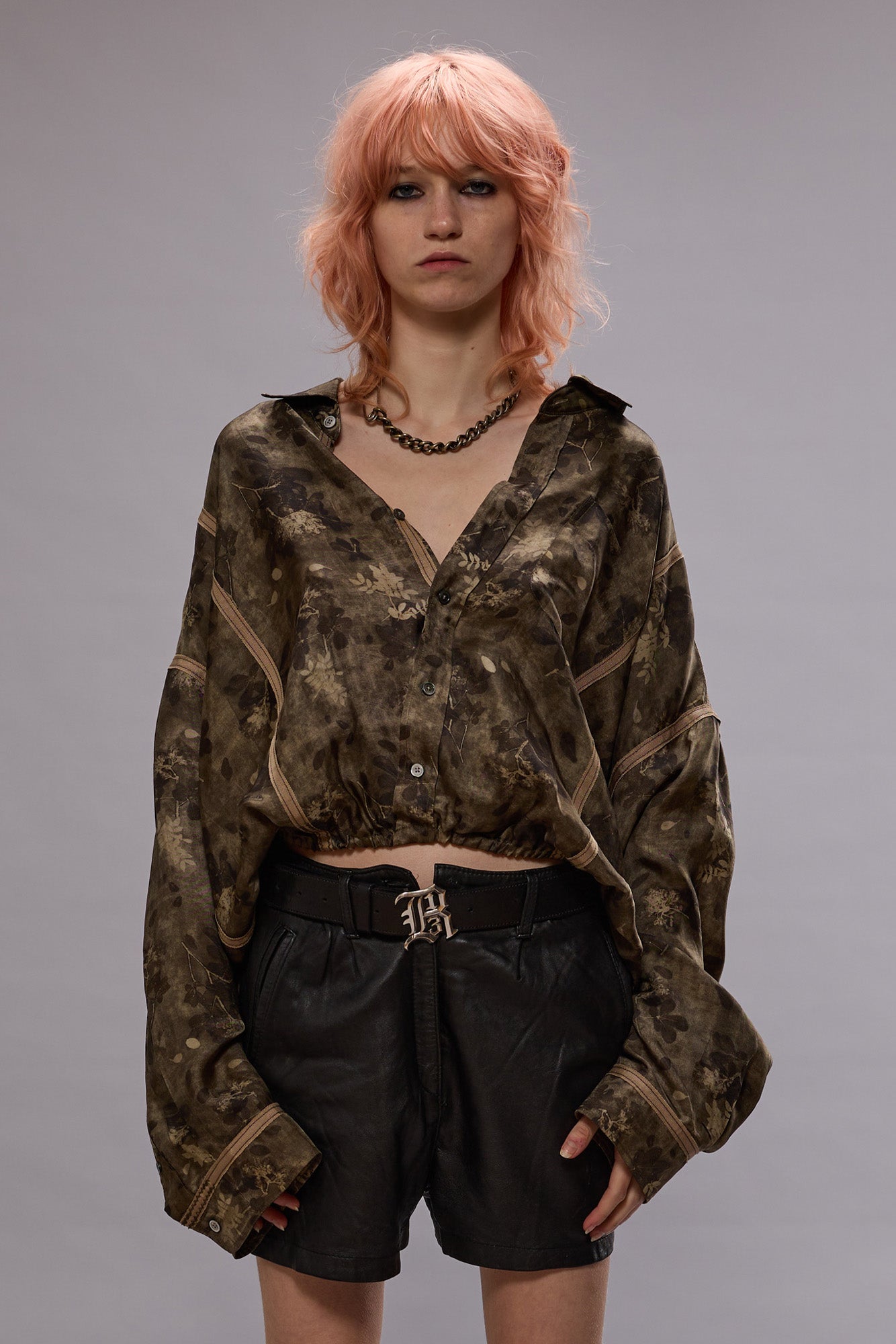 TAPED CROSSOVER BUBBLE SHIRT - OLIVE FLORAL | R13 near me