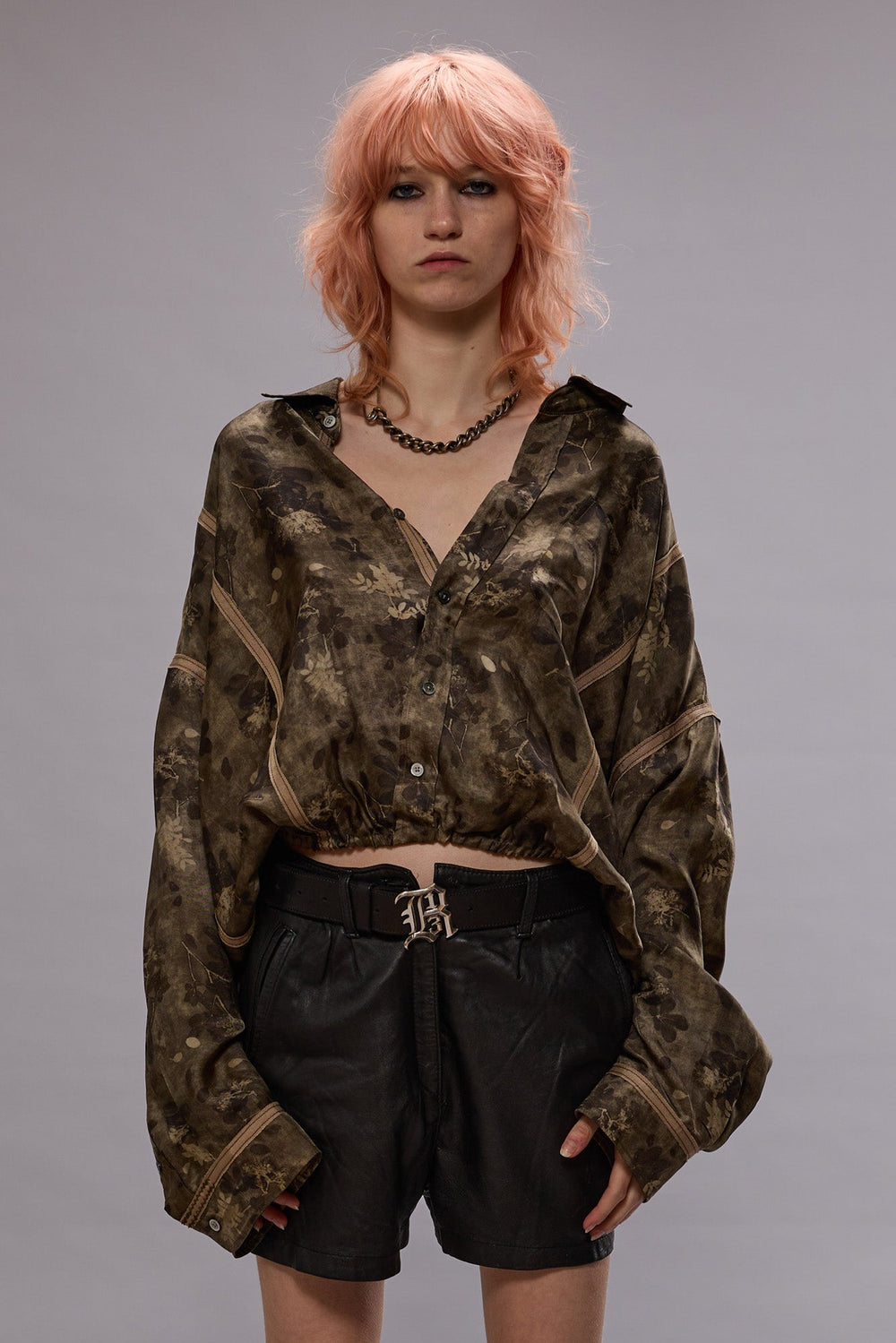 TAPED CROSSOVER BUBBLE SHIRT - OLIVE FLORAL | R13 near me