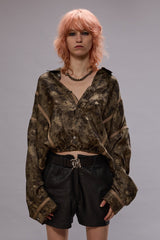 TAPED CROSSOVER BUBBLE SHIRT - OLIVE FLORAL | R13 near me