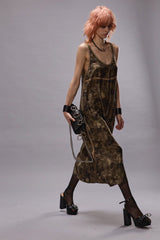 TAPED TANK DRESS - OLIVE FLORAL | R13 outlet